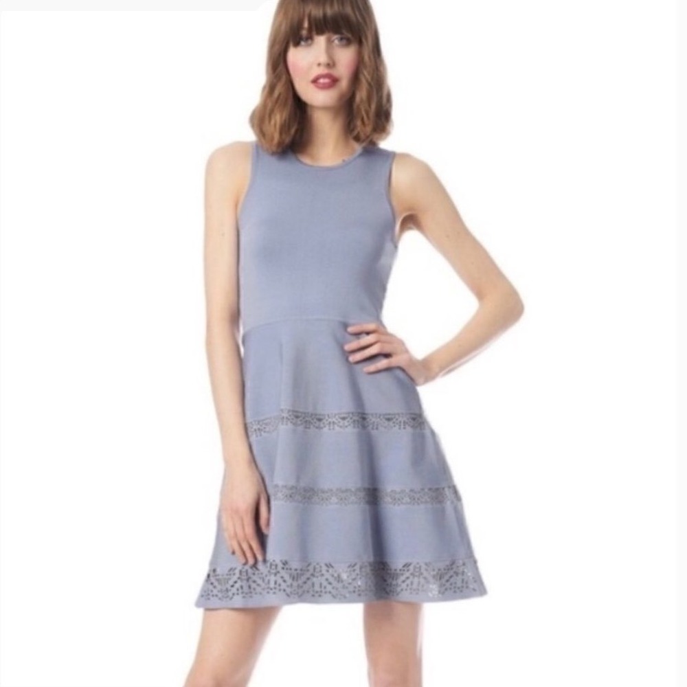 Parker Women Large Pastel‎ Blue Laser Cut Knit Fit and Flare Dress